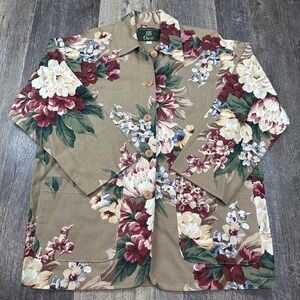 Vintage Orvis Floral Blazer Women's S 100% Cotton Beige Multicolor USA Colorful‎